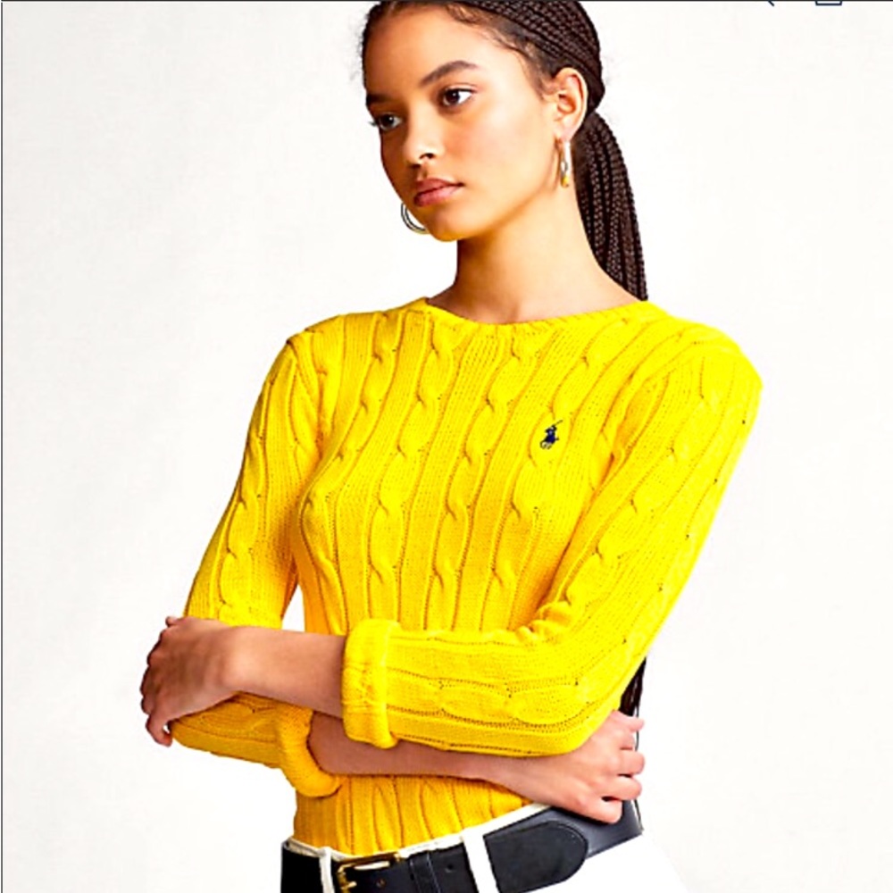 Ralph Lauren crew neck cable knit sweater small yellow gold excellent condition